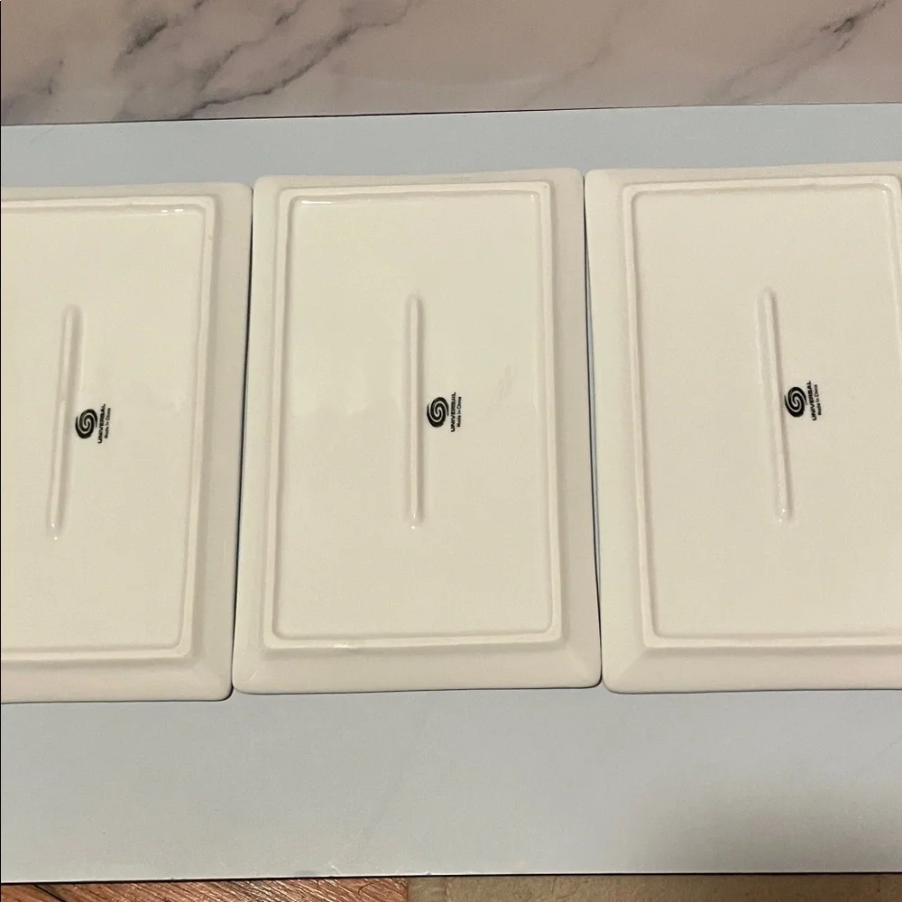 UNIVERSAL Set of 3 White Rectangular Ceramic Serving Platters Plate 8x5 inches.